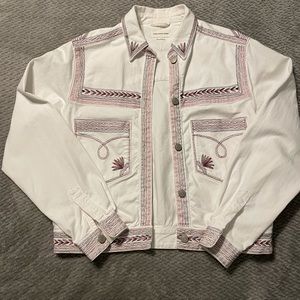 Isabel Marant Etoile Abril Embroidered Denim Jacket White Size 38 (6/8US)
